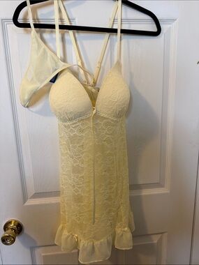 Sheer Lace Chemise Nightdress in Pale Yellow by Apt 9